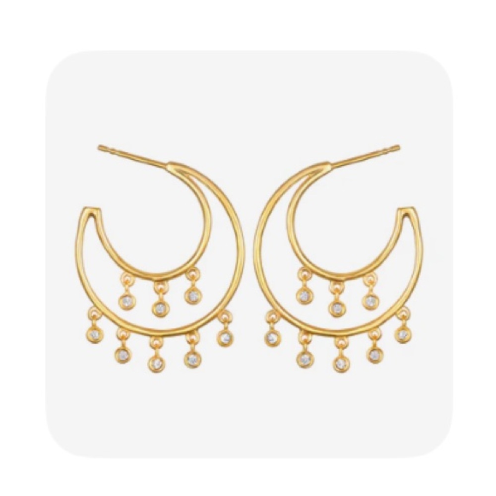 SATYA NWT Dangling White Topaz Moon Earrings 18k over Brass